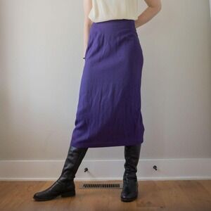 Vintage 80s Purple Midi Office Work Suit Set Pencil Women's Skirt